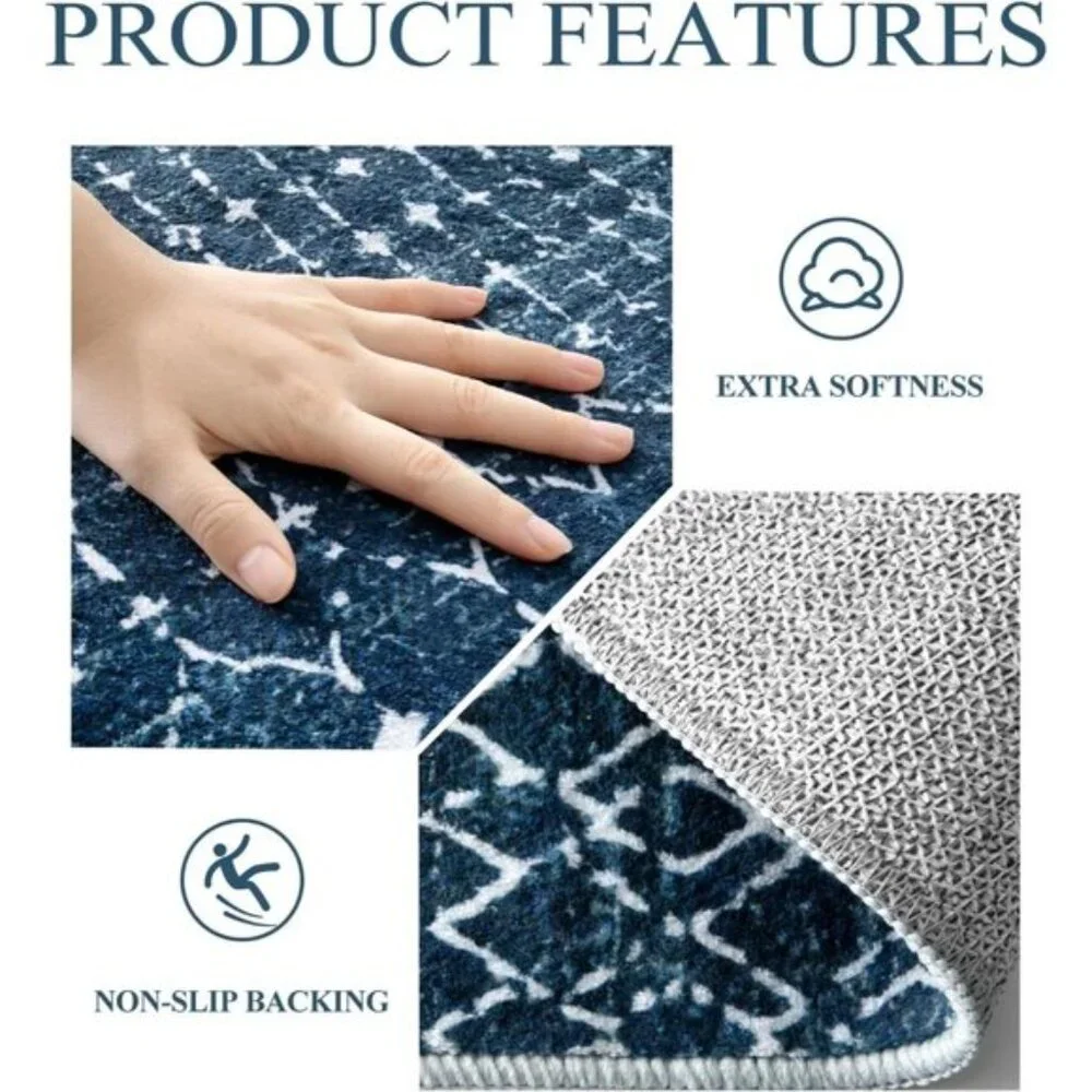 New 4x6 Moroccan Blue Area Rug, Non-Slip Geometric Carpet for Home & Room Decor